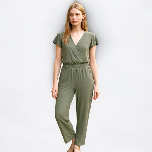 Candace Cameron Bure Sunkiss Olive Flutter Sleeve Jumpsuit - Picture 1 of 8